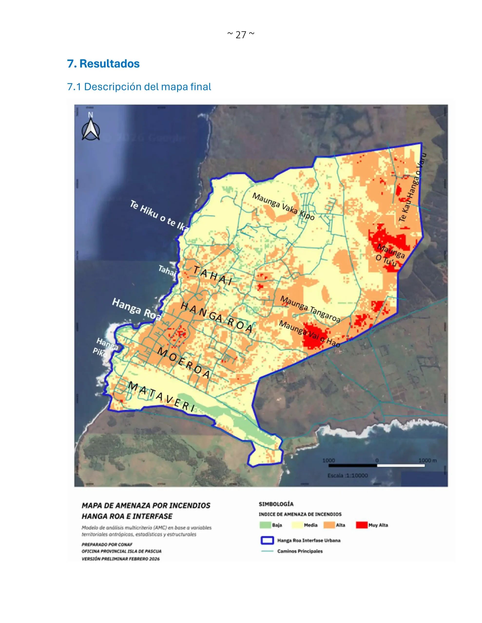 Mapa de Amenaza por Incendios de Hanga Roa e Interfase